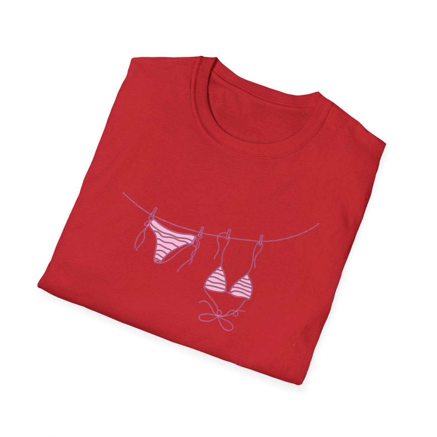 Bikini Line Graphic T‑Shirt – Pink Swimsuit Clothesline Tee