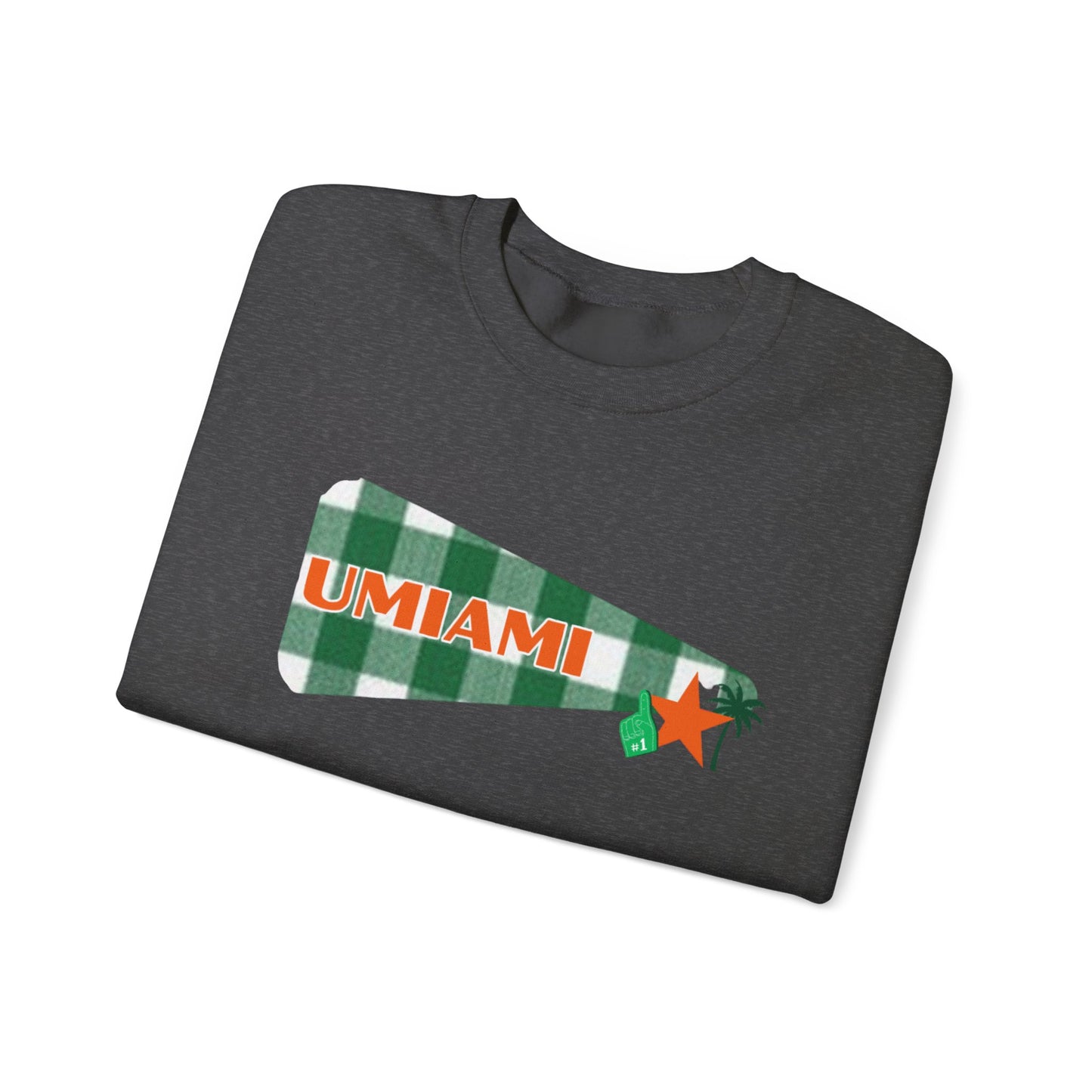 University Pennant Crewneck Sweatshirt – "UMIAMI" Green Plaid Vintage Pennant Design