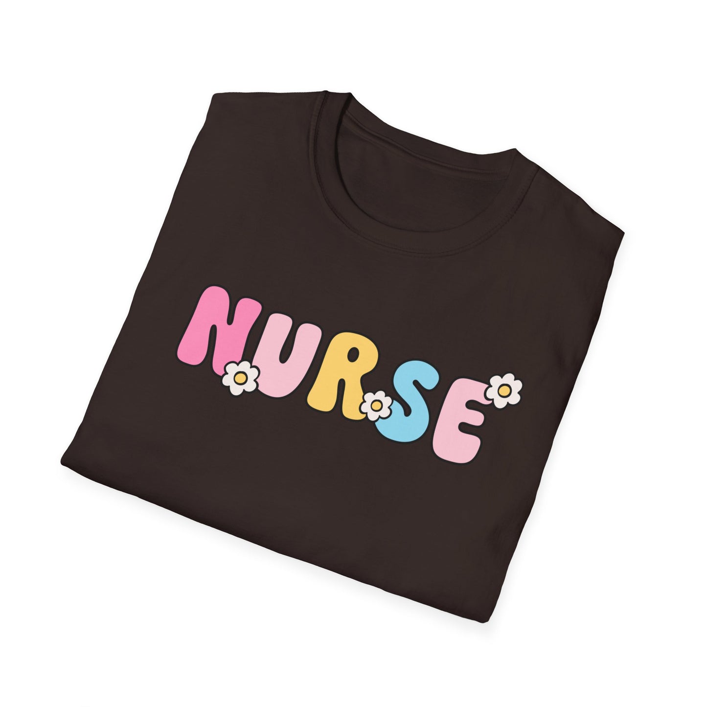 Nurse Daisy Retro Bubble Letter T-Shirt — Cute Pastel Floral Nursing Tee