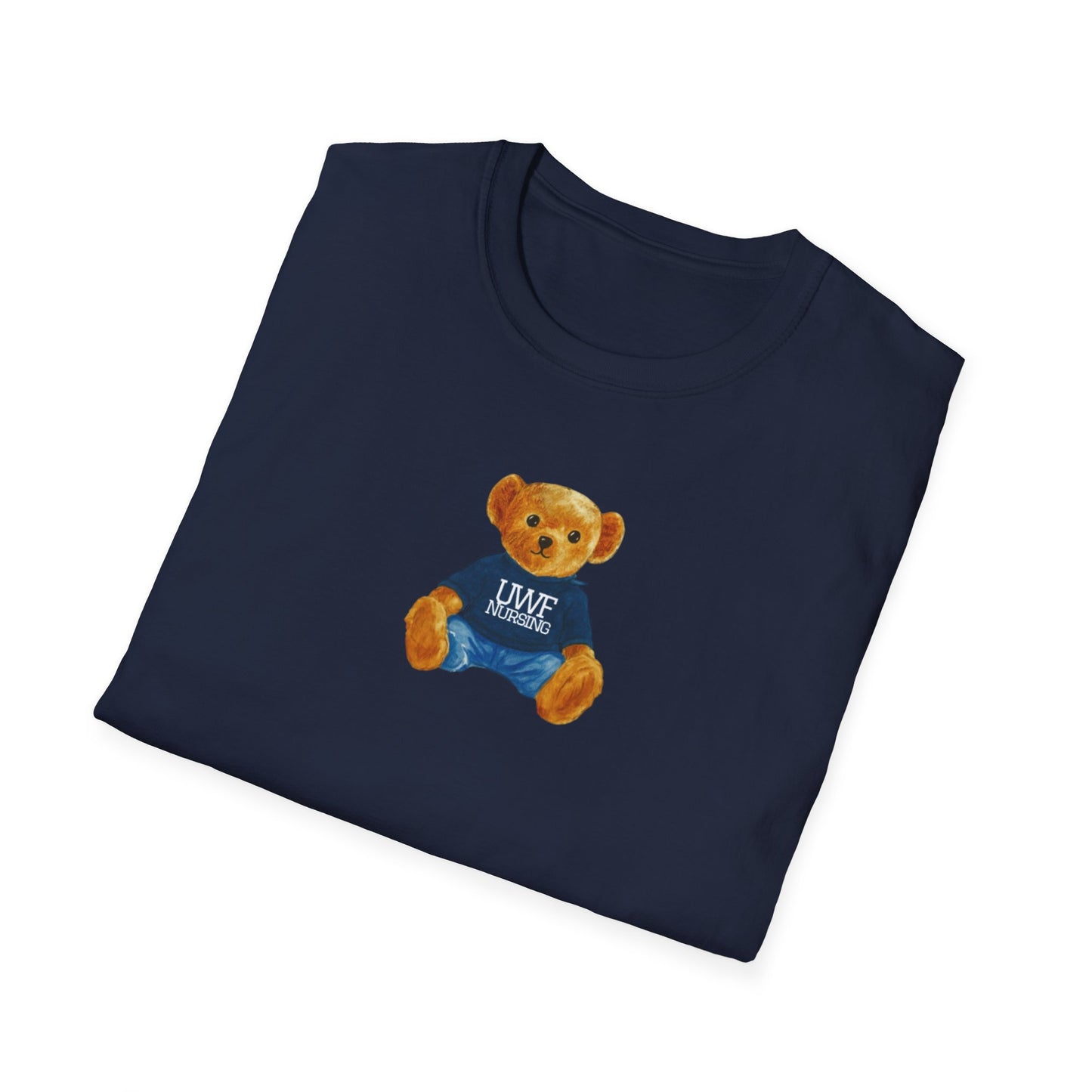 Teddy Bear Graphic T-Shirt — Cute Bear Wearing 'UWF NURSING' Sweater