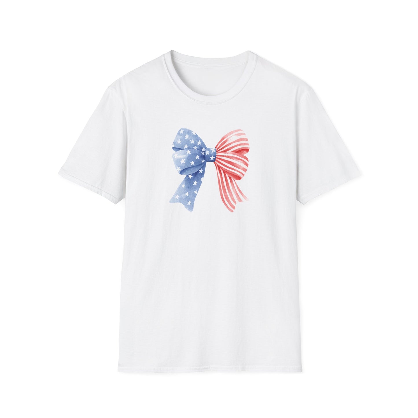 Patriotic USA Flag Bow T-Shirt — Red White Blue 4th of July Tee