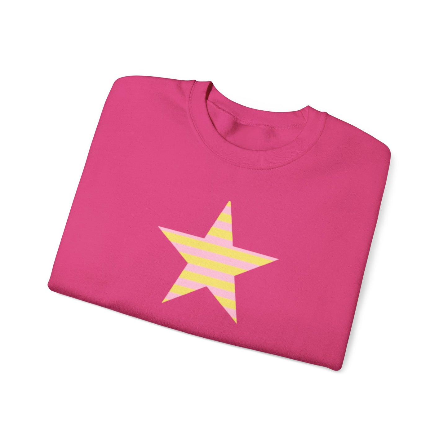 Star Stripe Crewneck — Pastel Pink & Yellow Graphic Sweatshirt