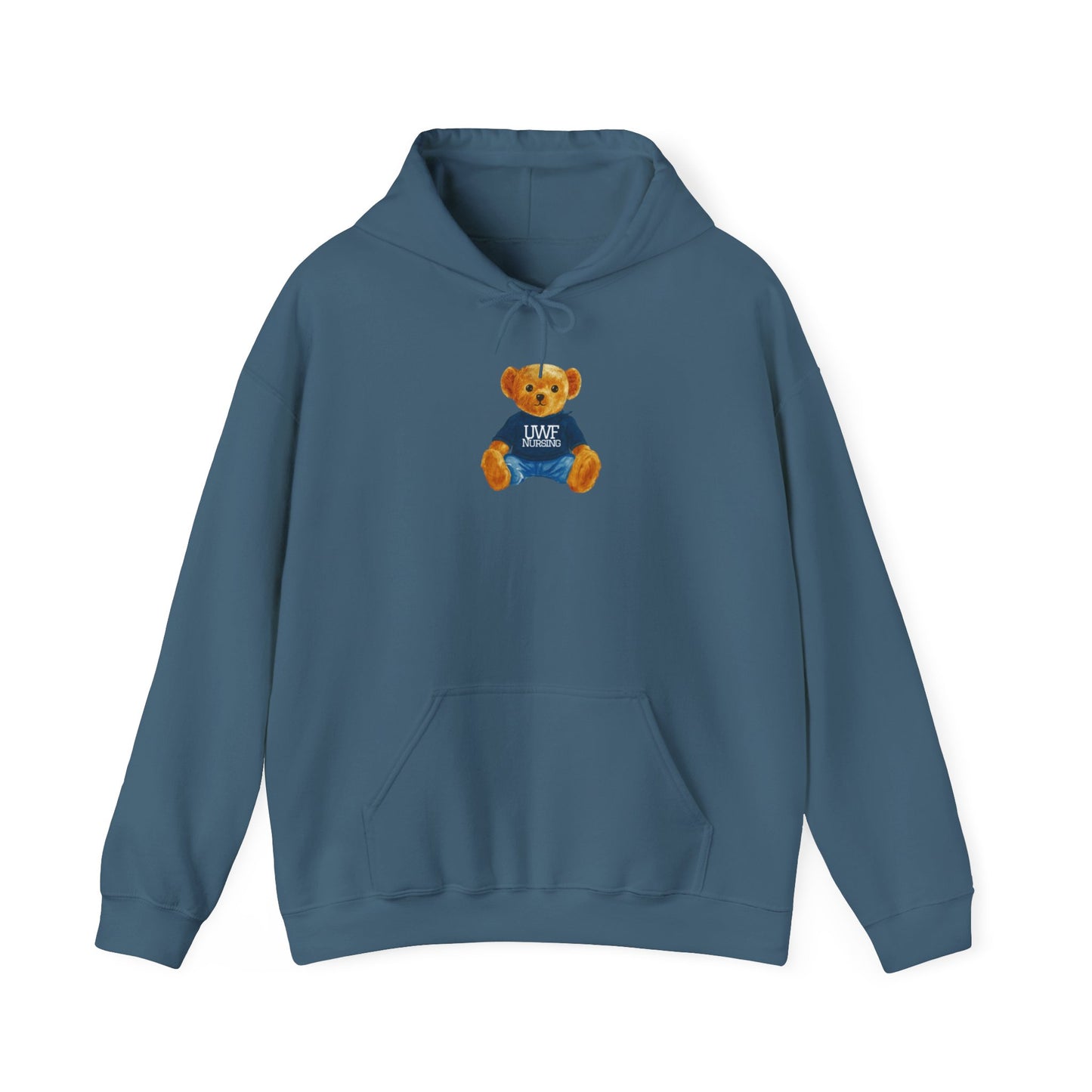 Teddy Bear Graphic Hoodie — Cute Bear Wearing 'UWF NURSING' Sweater