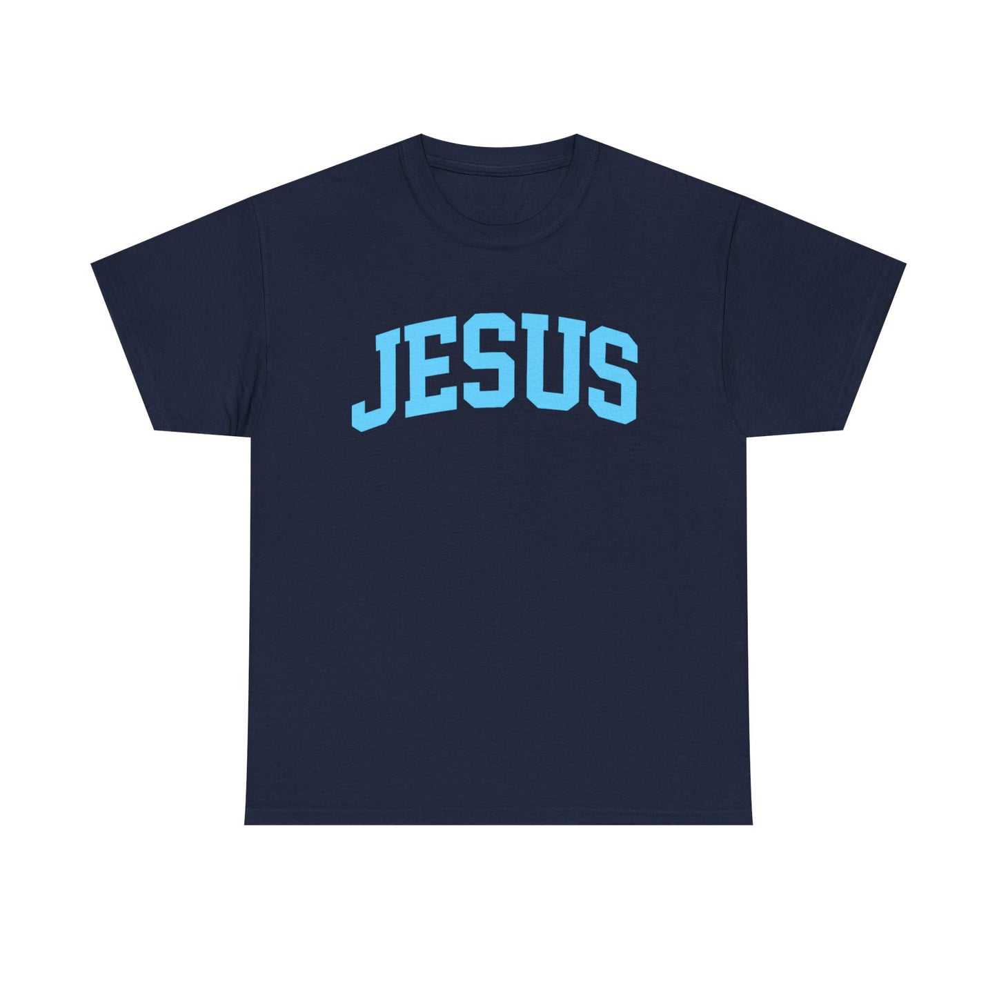 Jesus Graphic Tee — Light Blue Collegiate Faith T-Shirt