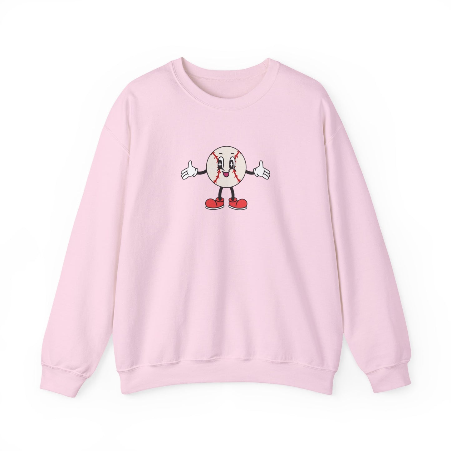 Cute Cartoon Baseball Crewneck Sweatshirt – Thumbs Up Mascot Graphic