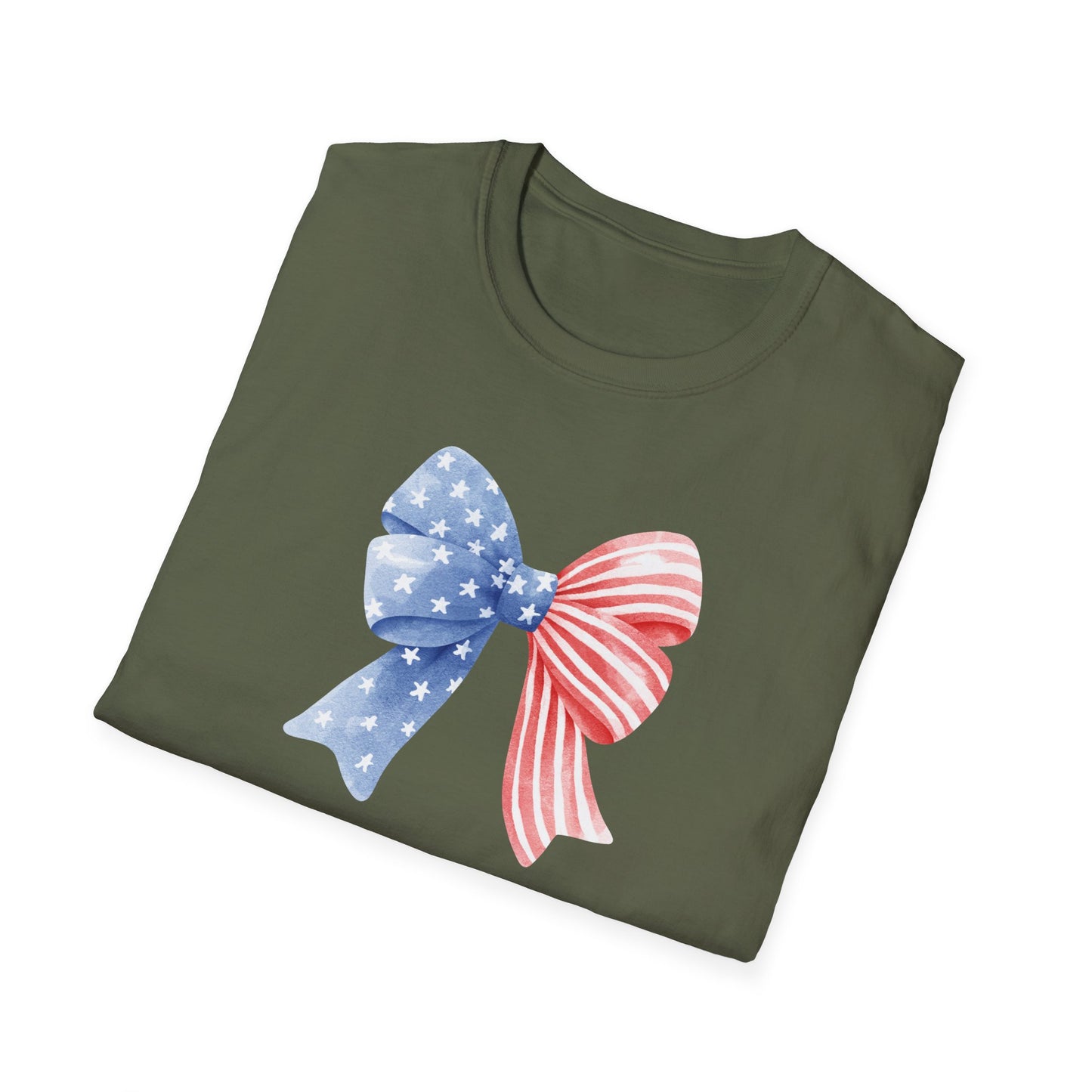 Patriotic USA Flag Bow T-Shirt — Red White Blue 4th of July Tee