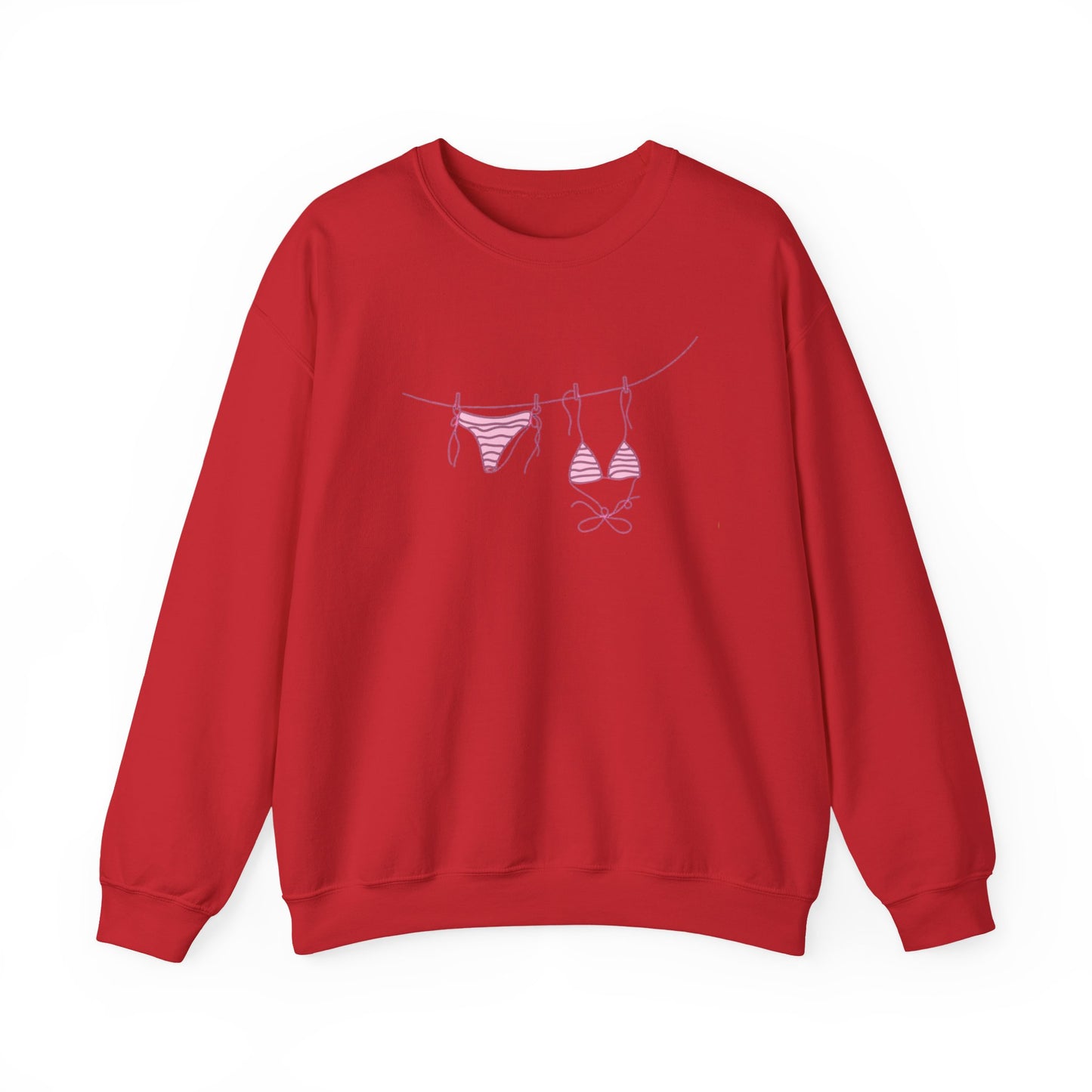 Bikini Line Graphic Crew Neck – Pink Swimsuit Clothesline Sweatshirt