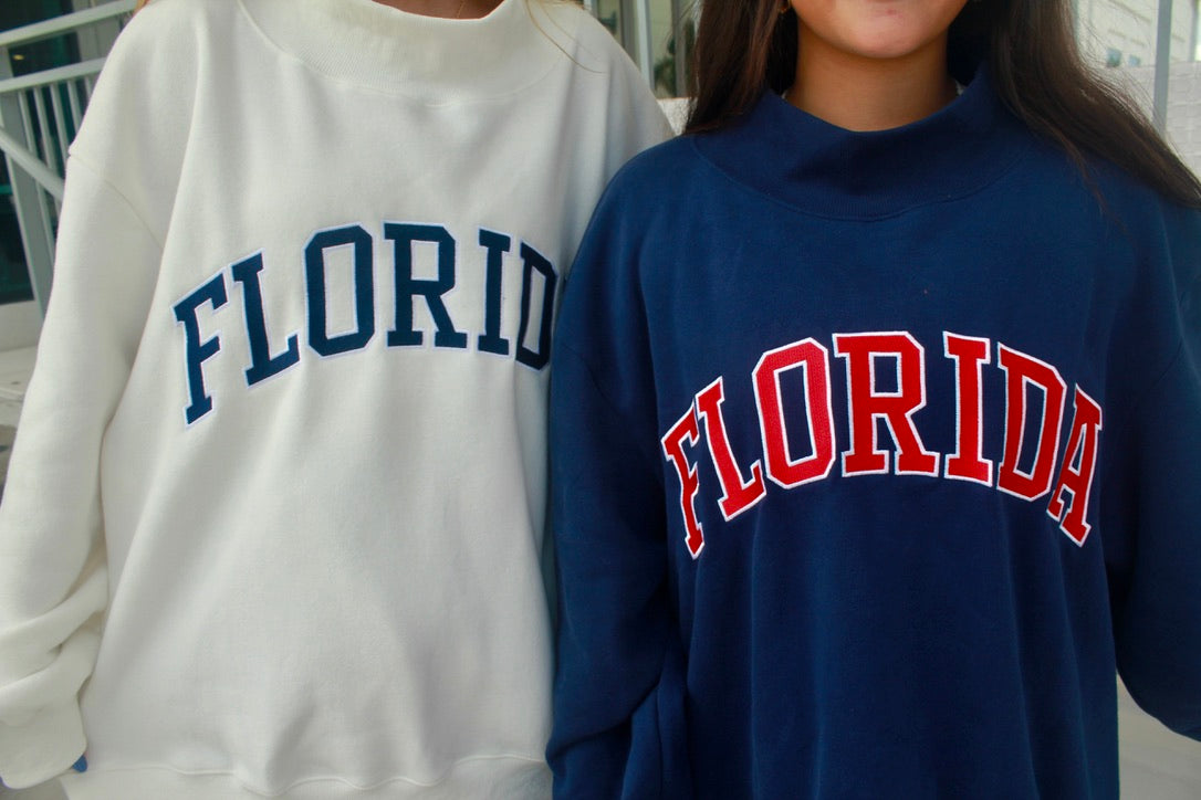 FLORIDA WHITE AND NAVY MOCK NECK- PREORDER