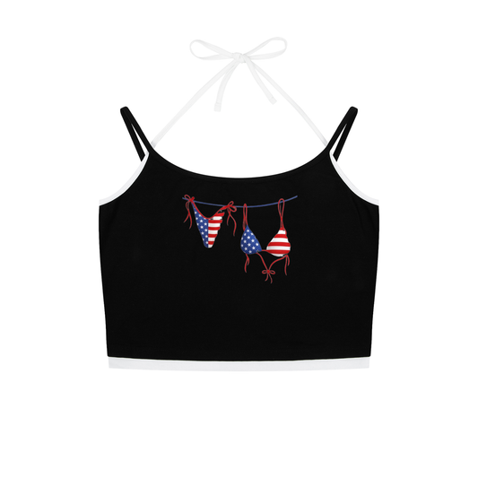 USA Bikini Contrast Binding Halter Tank Top