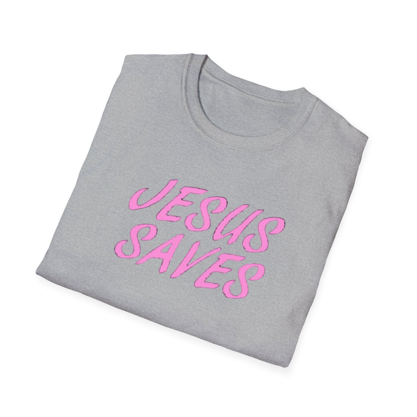 Jesus Saves Pink Script T-Shirt — Christian Faith Graphic Tee