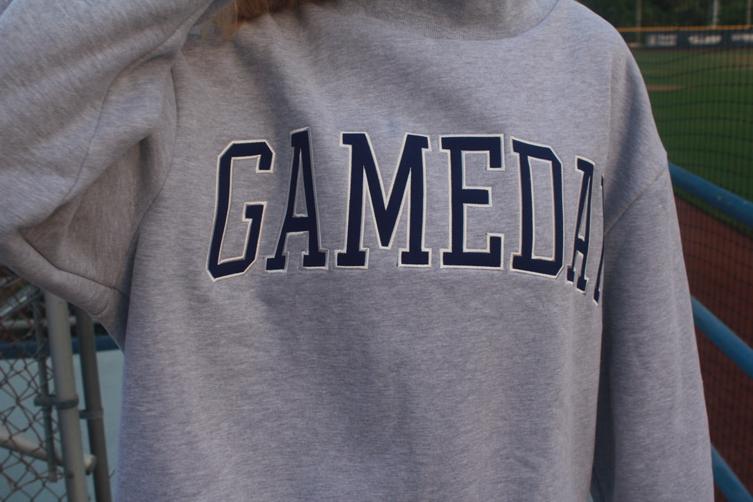 GAMEDAY Classic Grey and Navy Embroidered Mock Neck