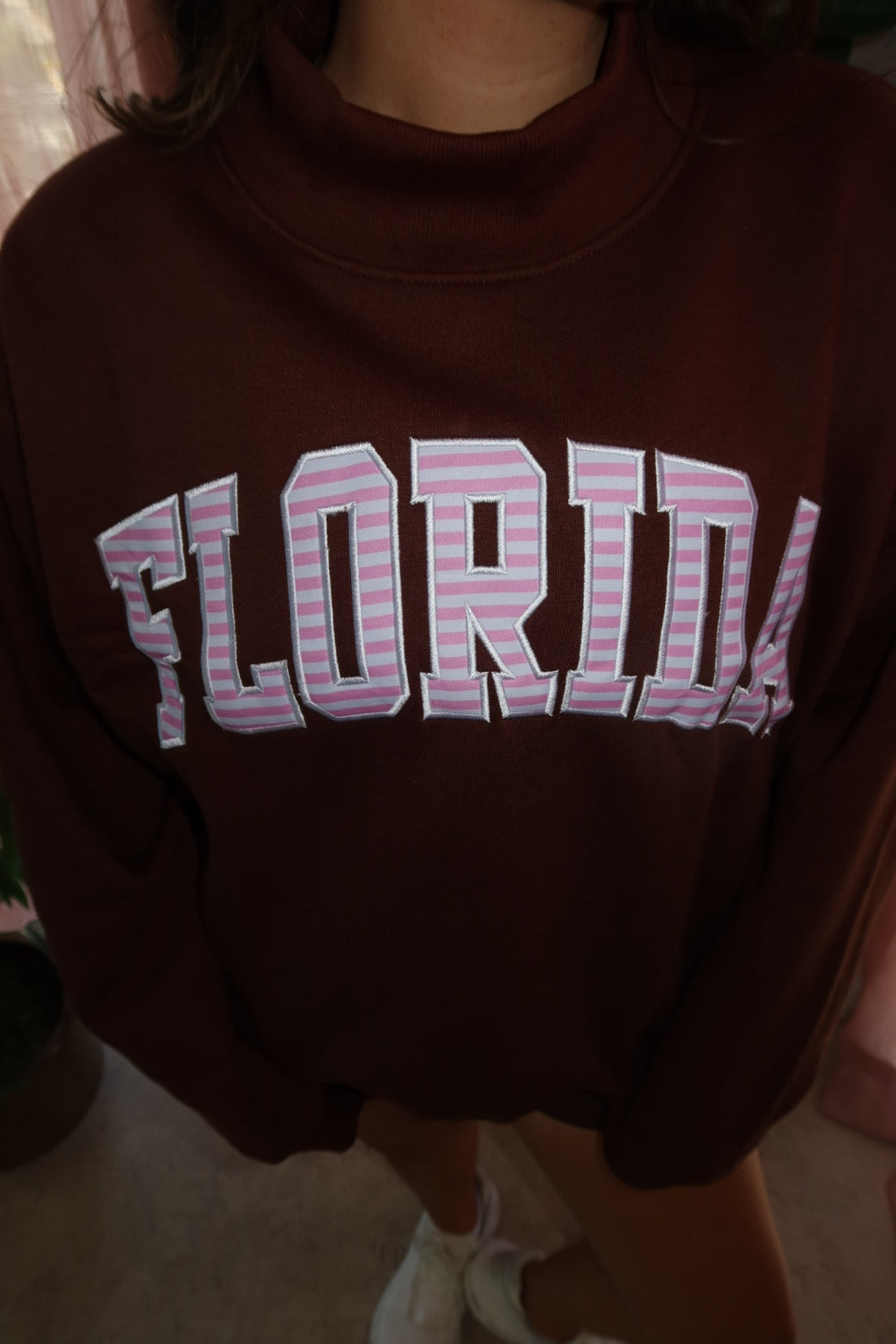 Florida cocoa kiss stripes mockneck