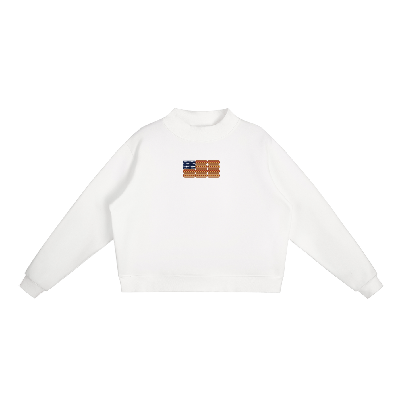 USA Hotdog Flag Fleece Mock-Neck Crew Sweatshirt