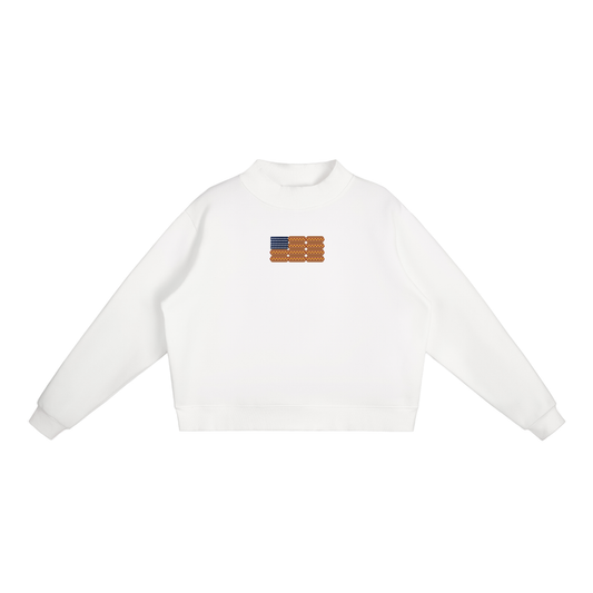 USA Hotdog Flag Fleece Mock-Neck Crew Sweatshirt