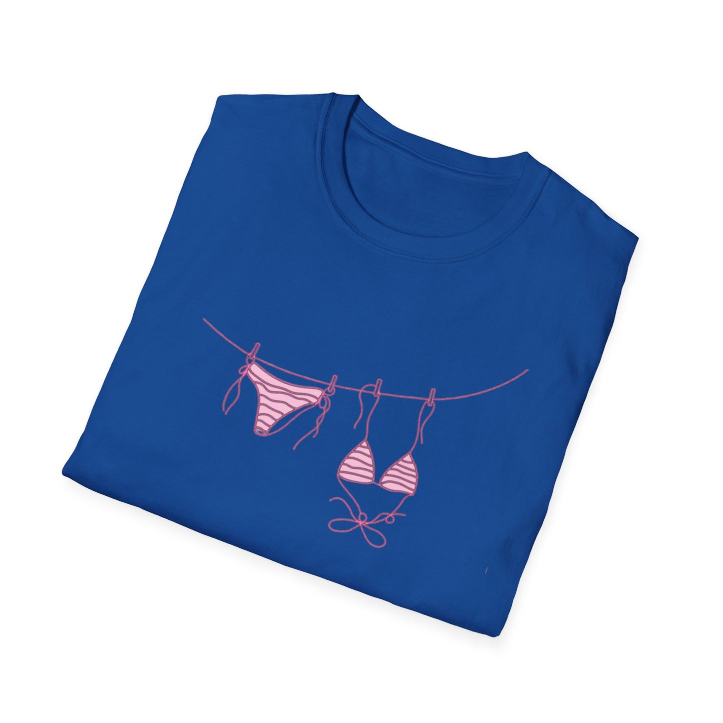 Bikini Line Graphic T‑Shirt – Pink Swimsuit Clothesline Tee