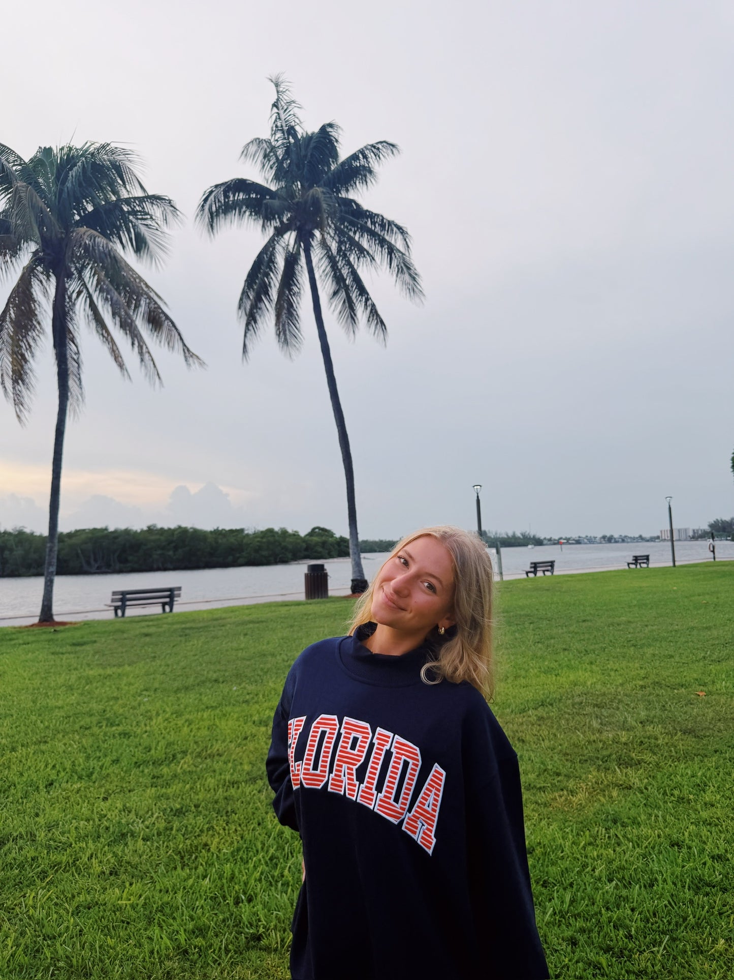 FLORIDA- NAVY AND ORANGE STRIPES MOCK NECK