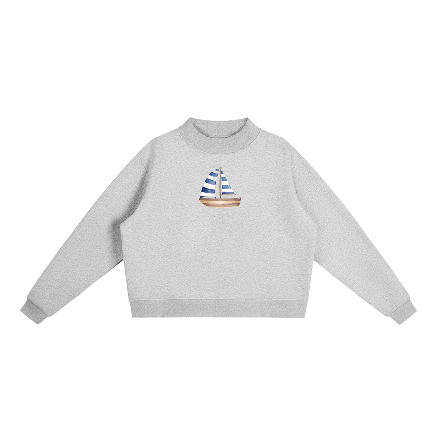 Striped Sail Essential Fleece Mock-Neck Crew Sweatshirt