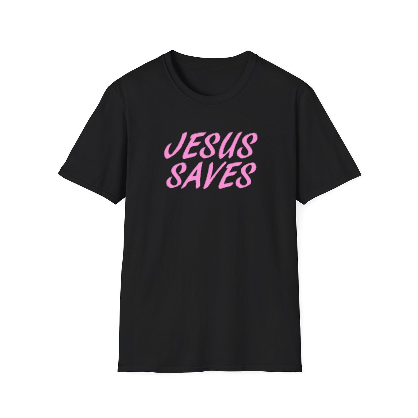 Jesus Saves Pink Script T-Shirt — Christian Faith Graphic Tee