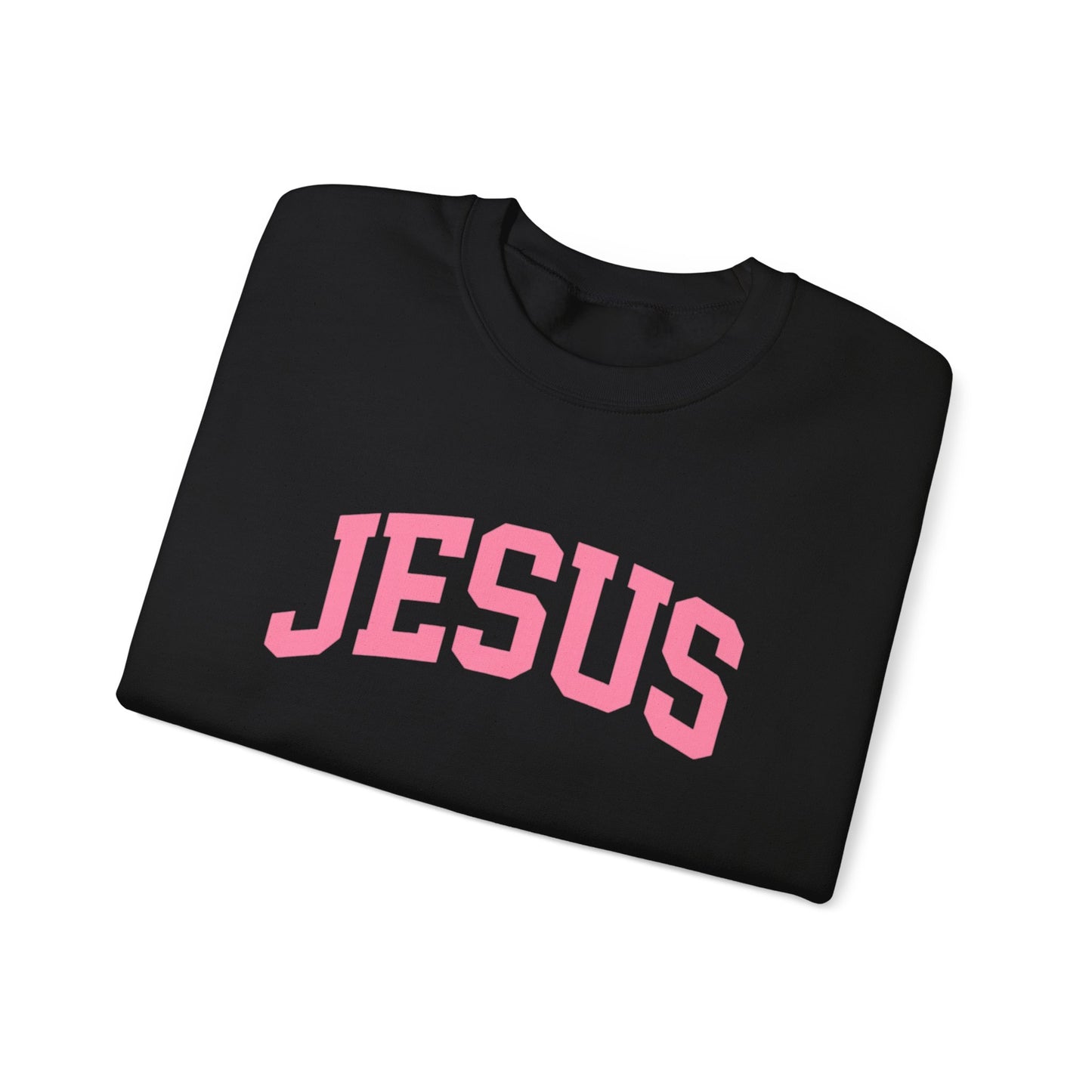 Jesus Crewneck Sweatshirt — Pink Collegiate Faith Graphic
