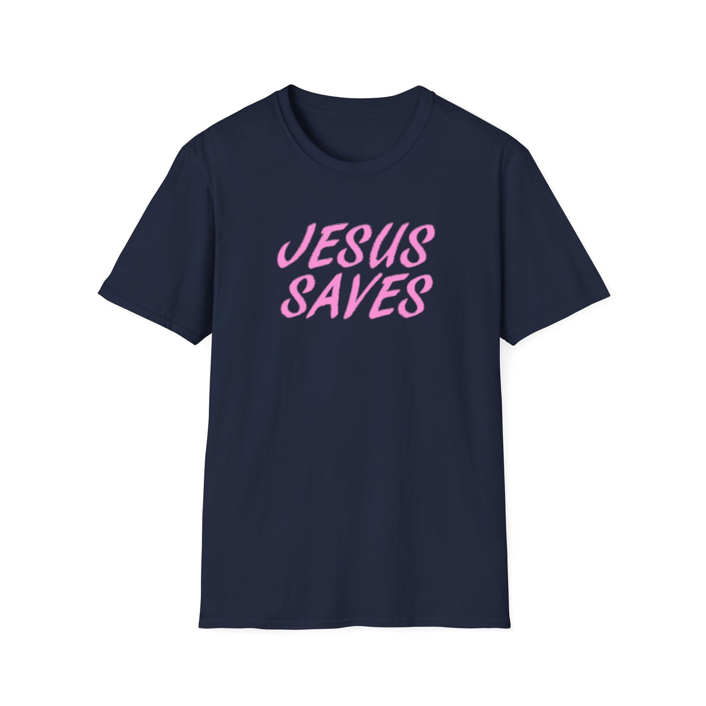 Jesus Saves Pink Script T-Shirt — Christian Faith Graphic Tee