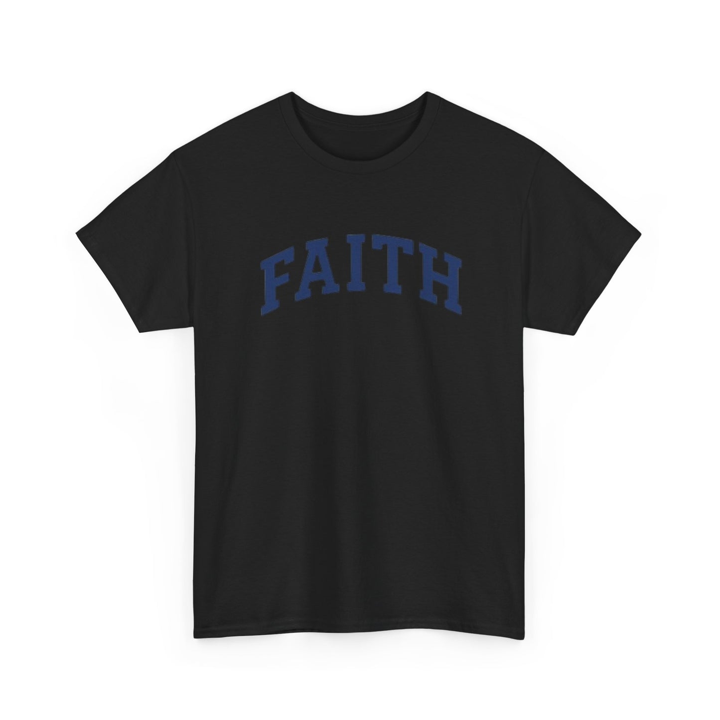 Faith Graphic Tee — Simple Navy Arch Lettering Christian T‑Shirt
