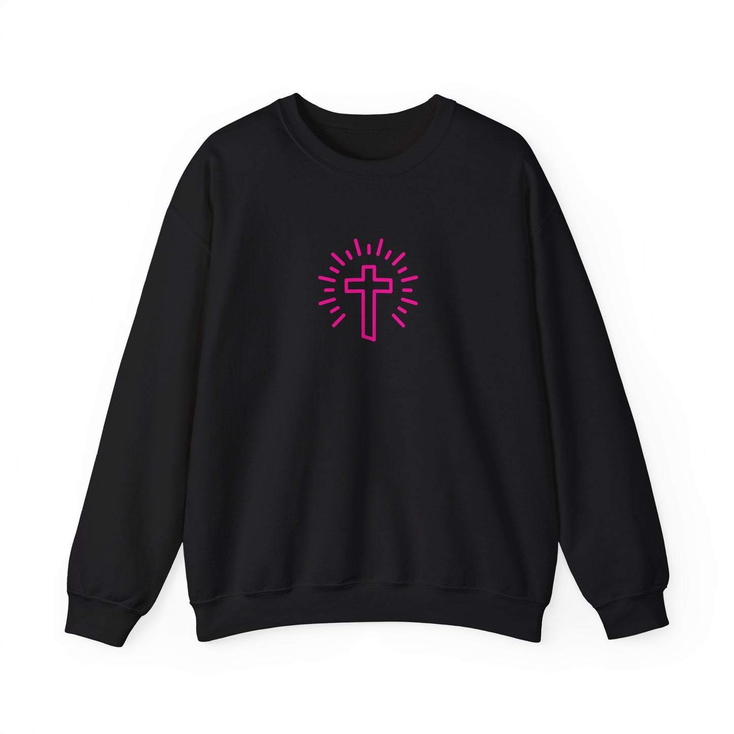 Christian Cross Crewneck Sweatshirt — Pink Radiant Faith Graphic