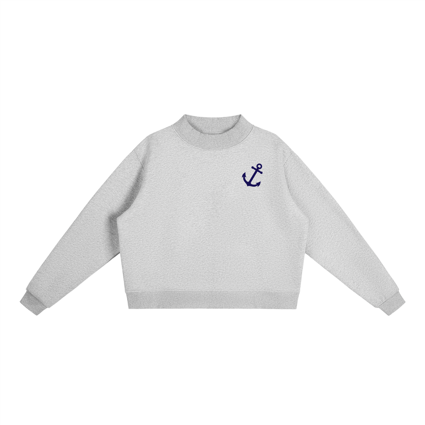 Navy Anchor Essential Fleece Mock-Neck Crew Sweatshirt