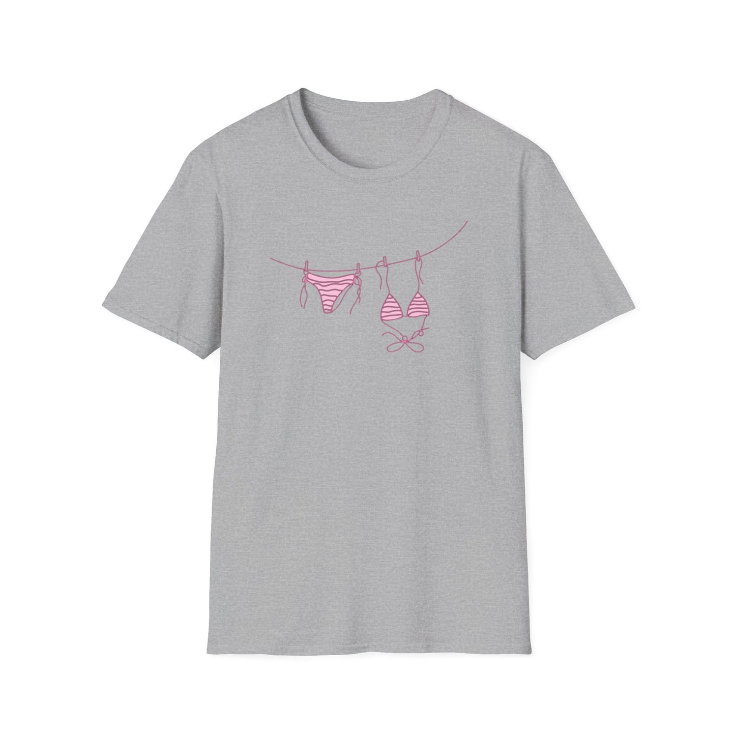 Bikini Line Graphic T‑Shirt – Pink Swimsuit Clothesline Tee