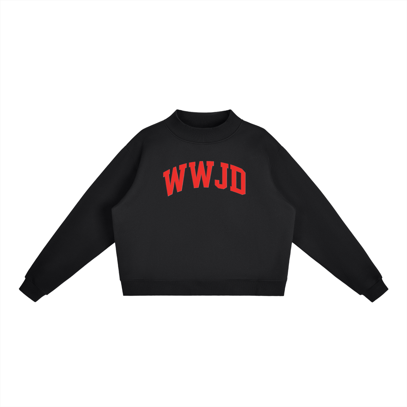 WWJD Red Print Essential Fleece Mock-Neck Crew Sweatshirt