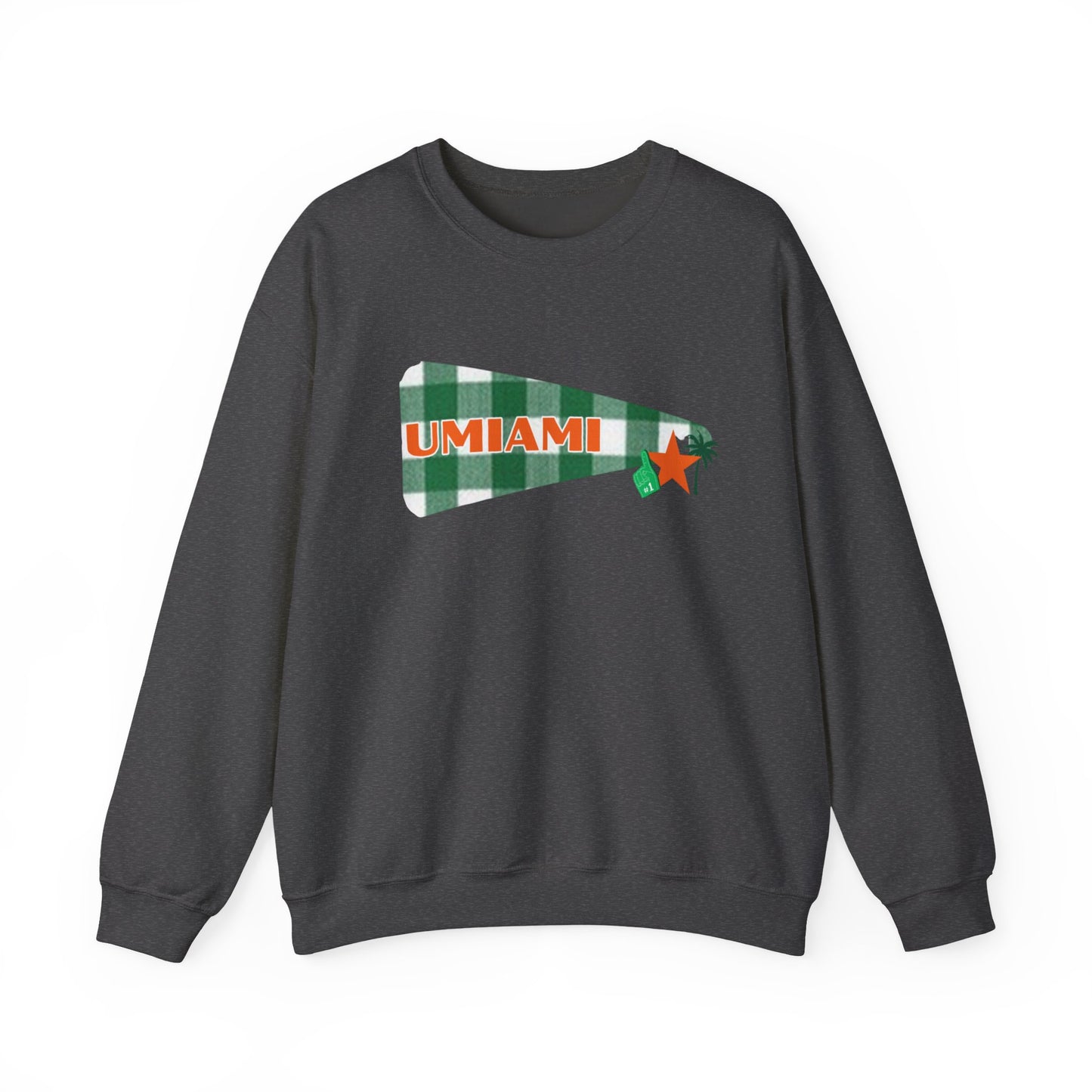 University Pennant Crewneck Sweatshirt – "UMIAMI" Green Plaid Vintage Pennant Design