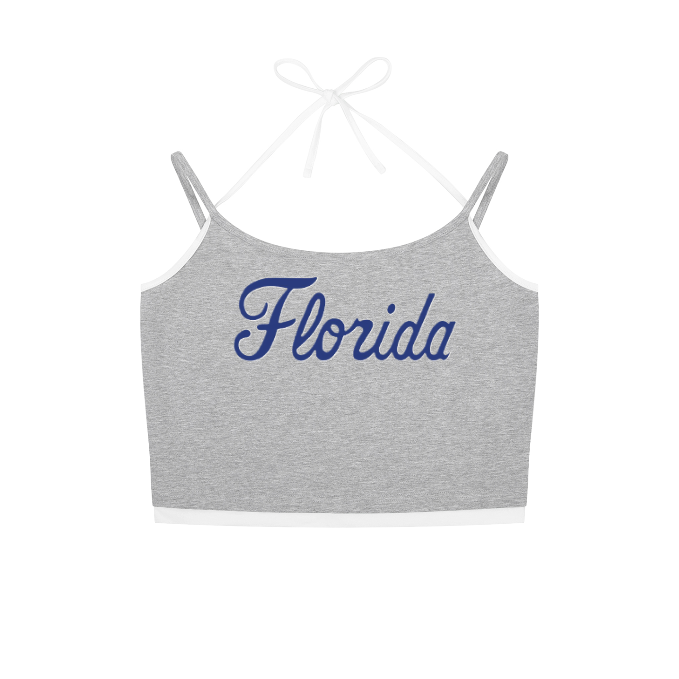 Florida Script Contrast Binding Halter Tank Top