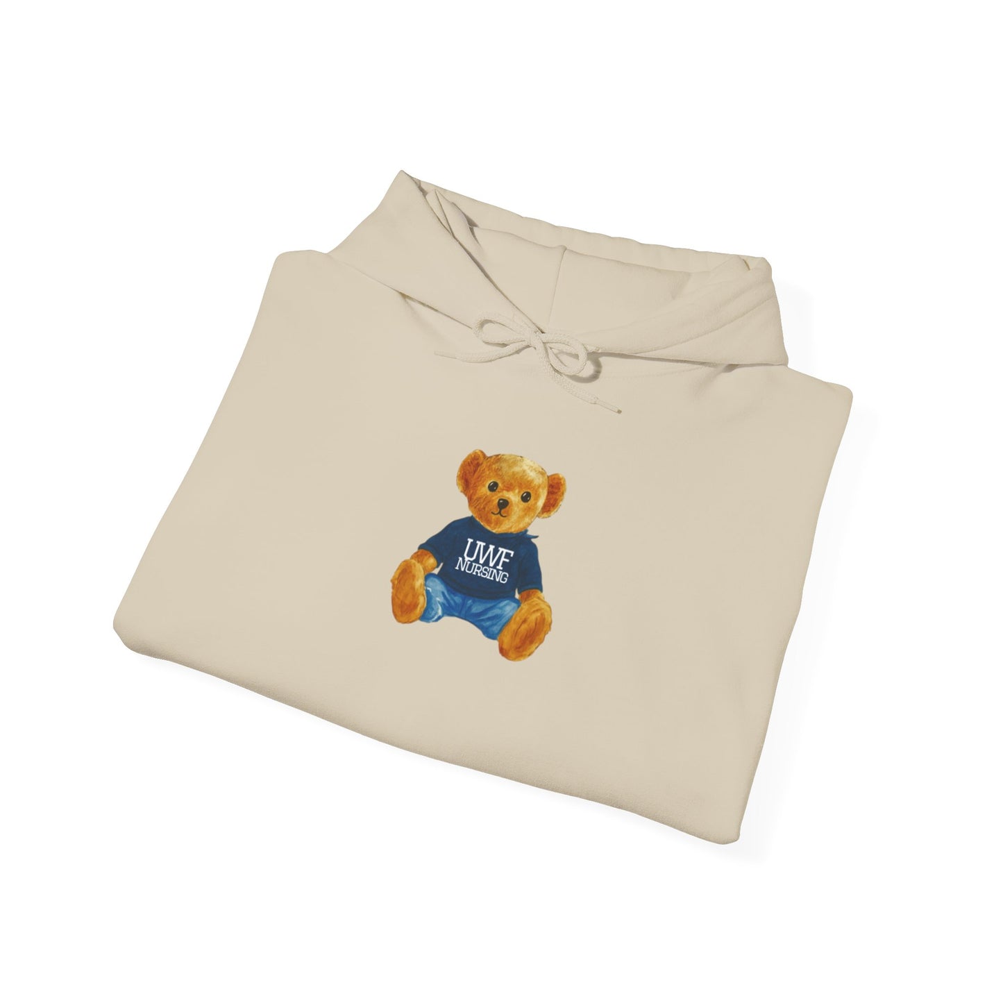 Teddy Bear Graphic Hoodie — Cute Bear Wearing 'UWF NURSING' Sweater