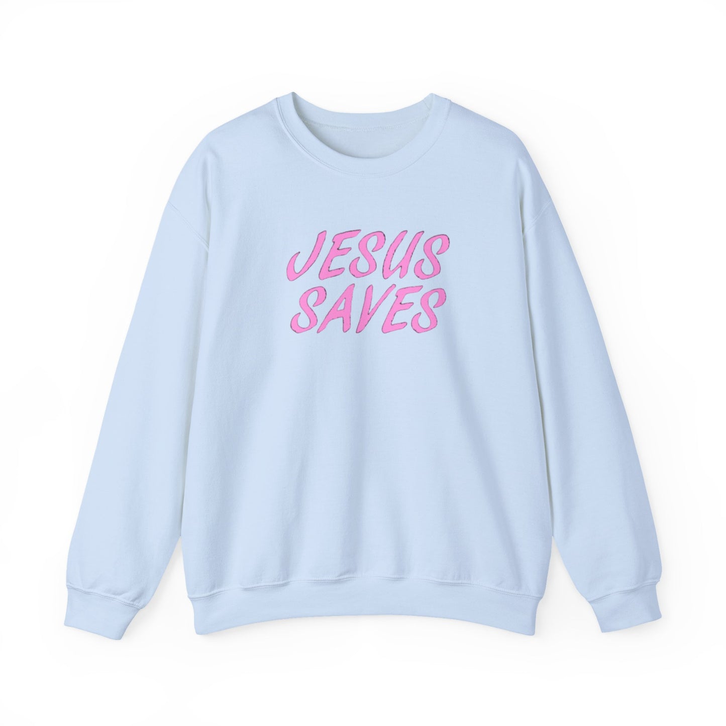 Jesus Saves Pink Script Crew neck — Christian Faith Graphic Tee