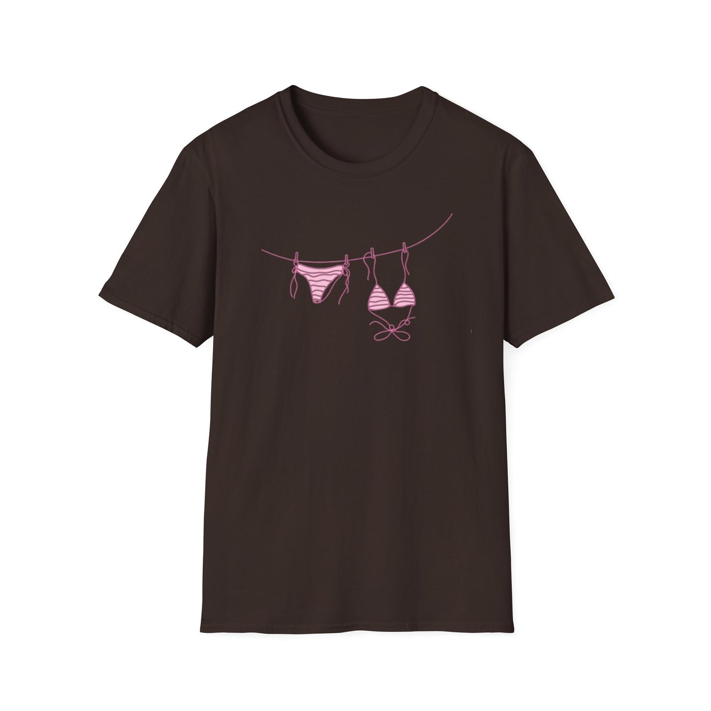 Bikini Line Graphic T‑Shirt – Pink Swimsuit Clothesline Tee