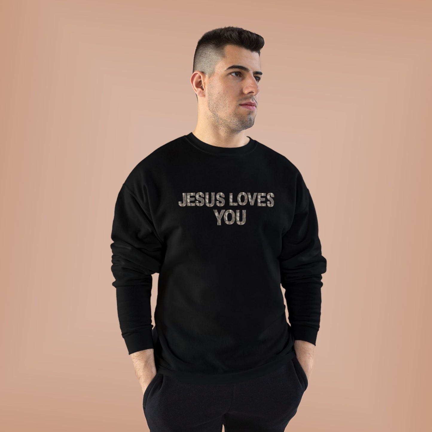 Unisex Eco-Friendly Crewneck Sweatshirt - "Jesus Loves You," Faith Apparel, Comfortable Gift, Religious Sweatshirt, Cozy Outfit