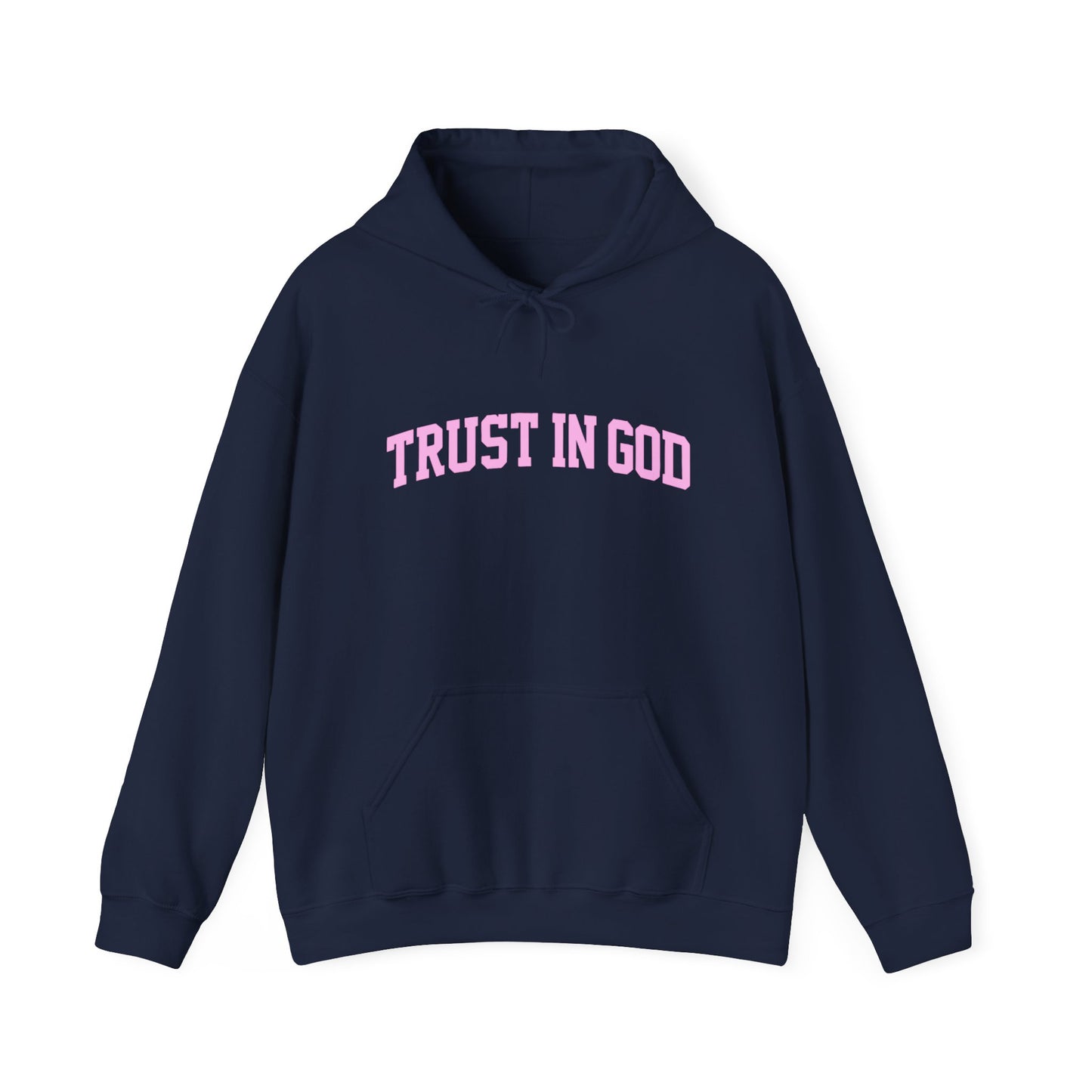 Trust In God Hoodie — White Pullover with Pink Faith Graphic