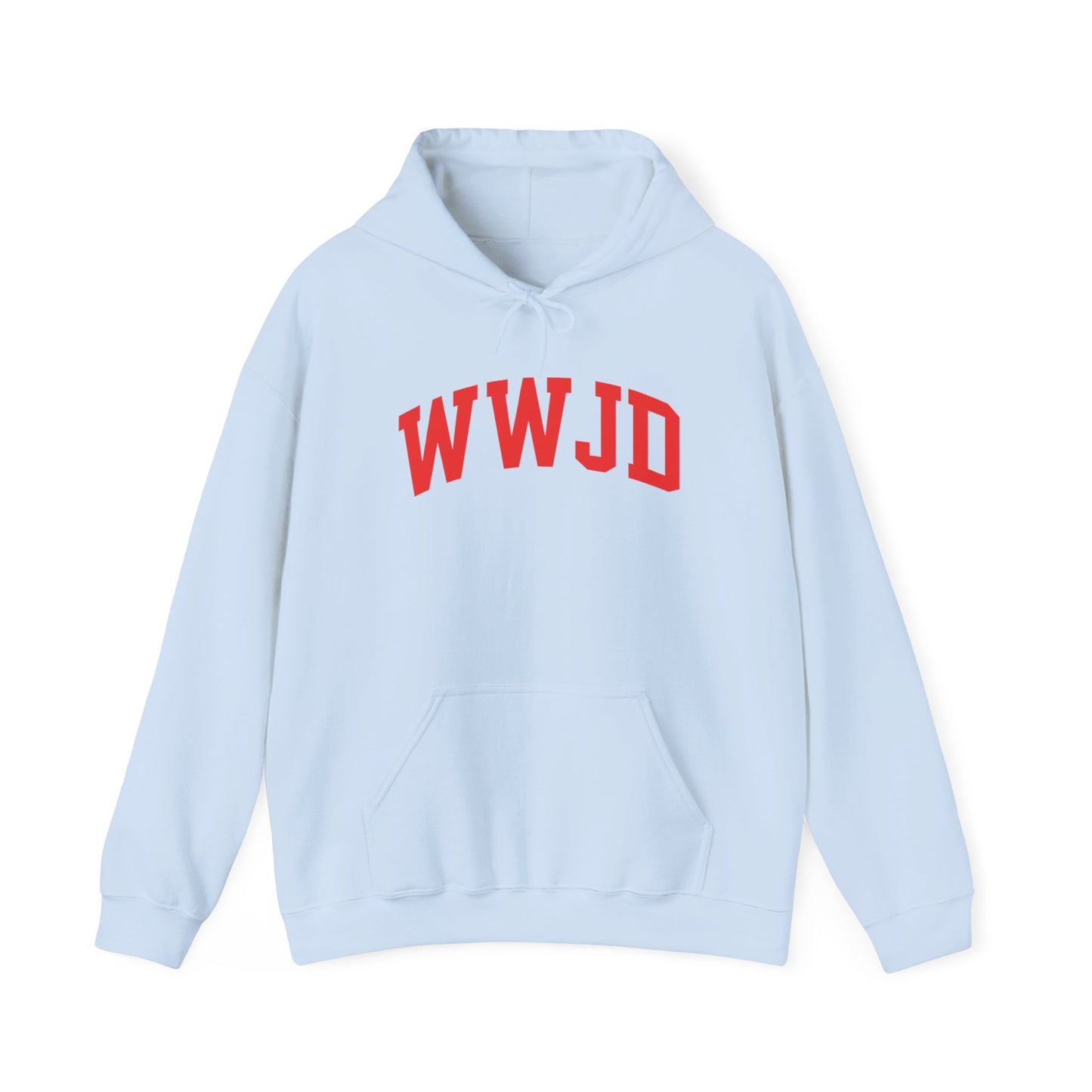 WWJD Hoodie — Classic Red Lettering Christian Faith Pullover