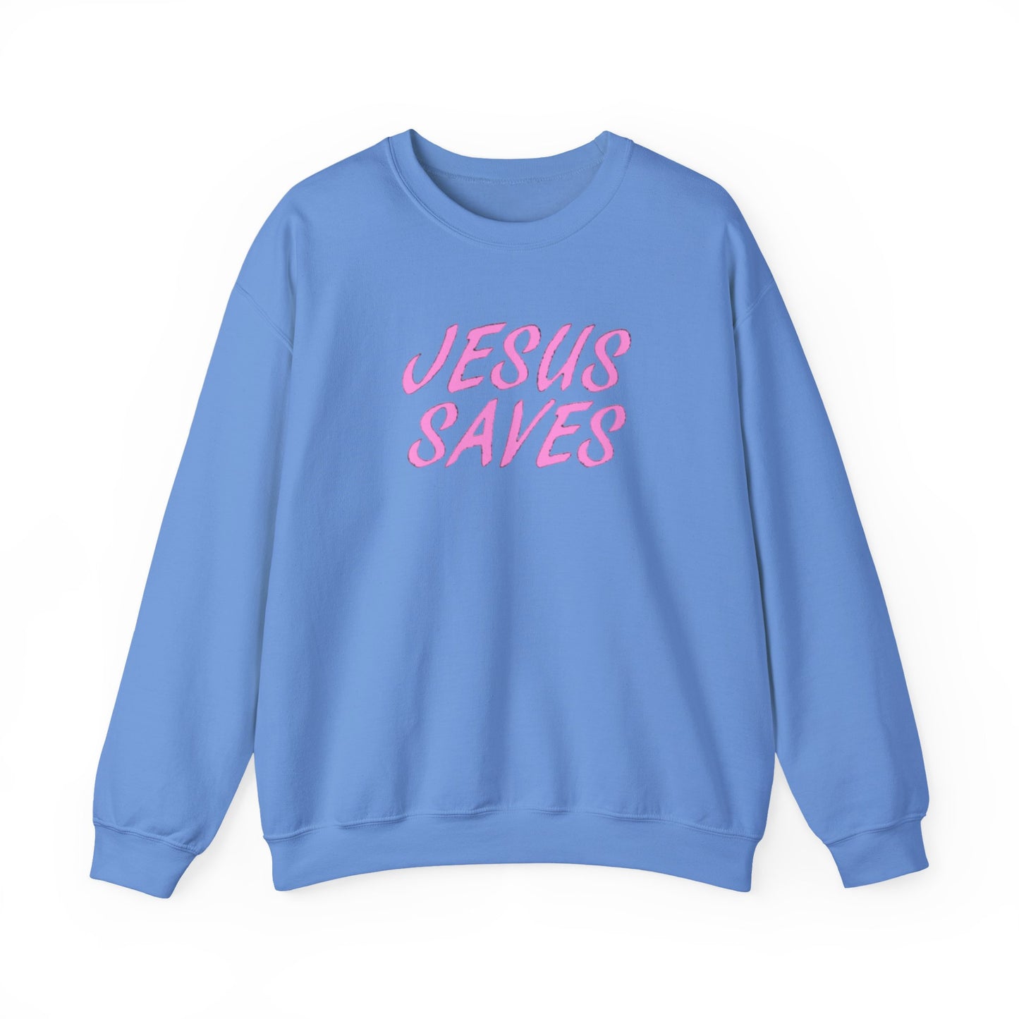 Jesus Saves Pink Script Crew neck — Christian Faith Graphic Tee