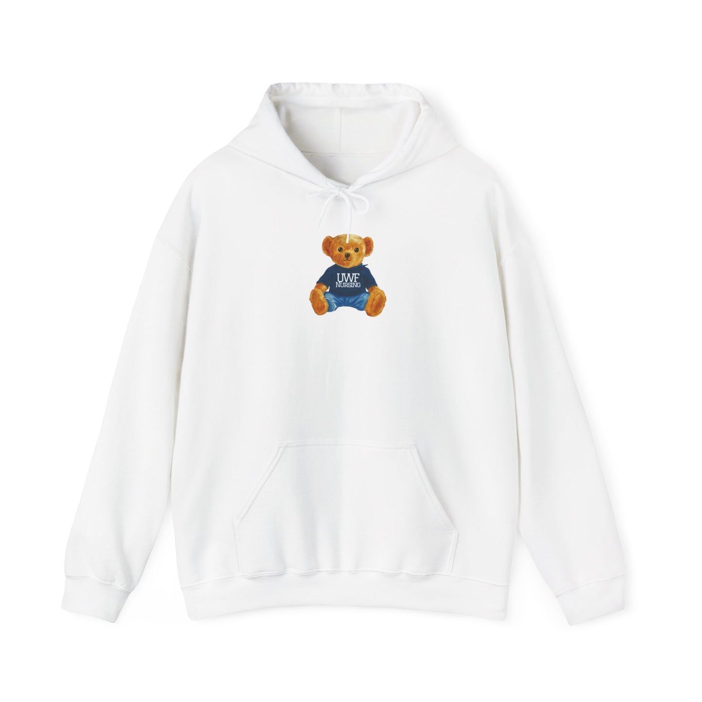 Teddy Bear Graphic Hoodie — Cute Bear Wearing 'UWF NURSING' Sweater