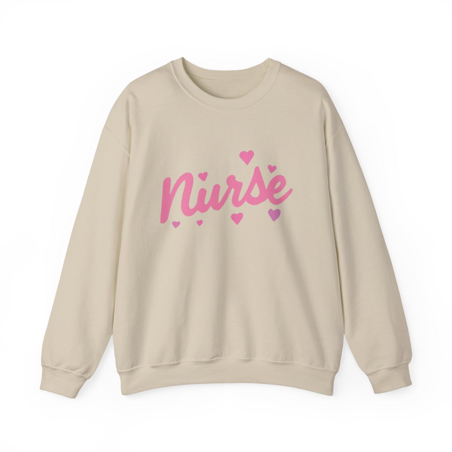 Nurse Crewneck Sweatshirt — Pink Script with Hearts, Cute Gift for Nurses