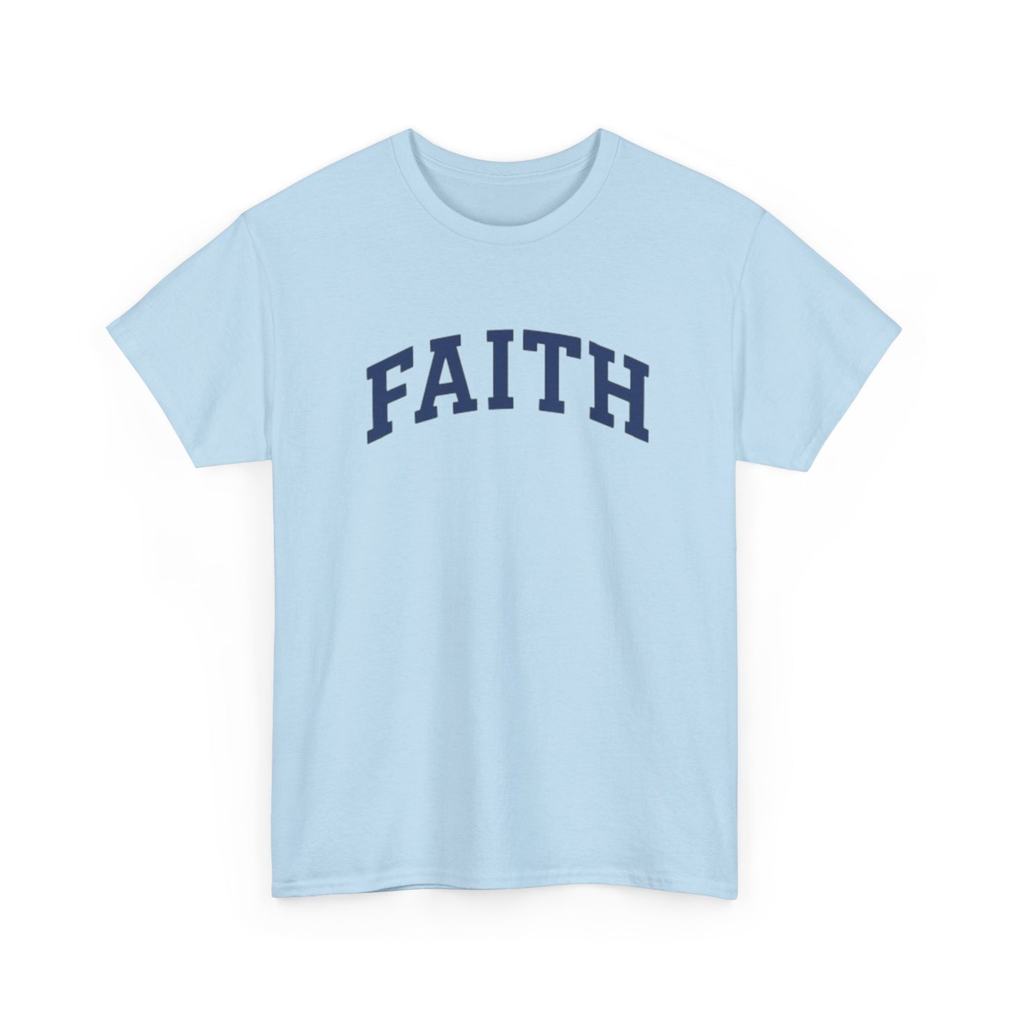 Faith Graphic Tee — Simple Navy Arch Lettering Christian T‑Shirt