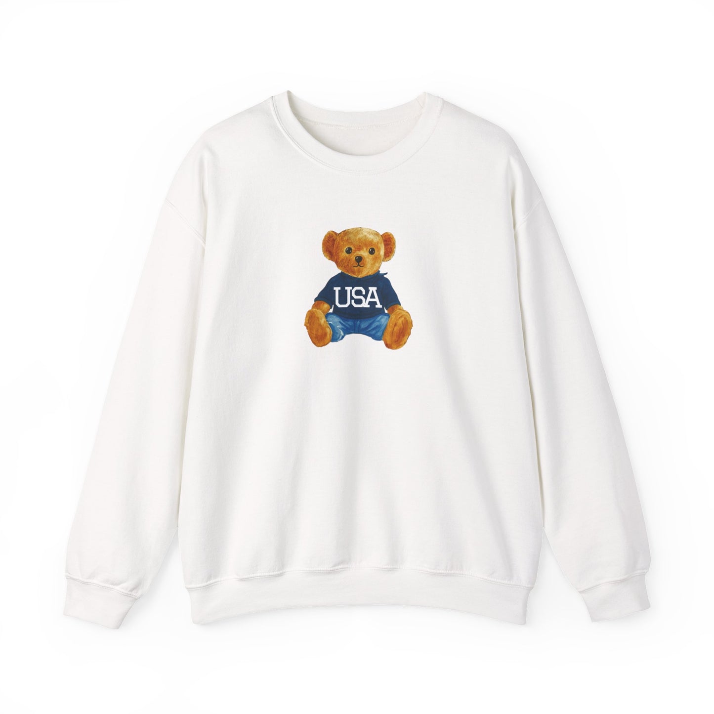 USA Teddy Bear Crewneck Sweatshirt — Cute Patriotic Bear Pullover