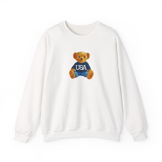 USA Teddy Bear Crewneck Sweatshirt — Cute Patriotic Bear Pullover
