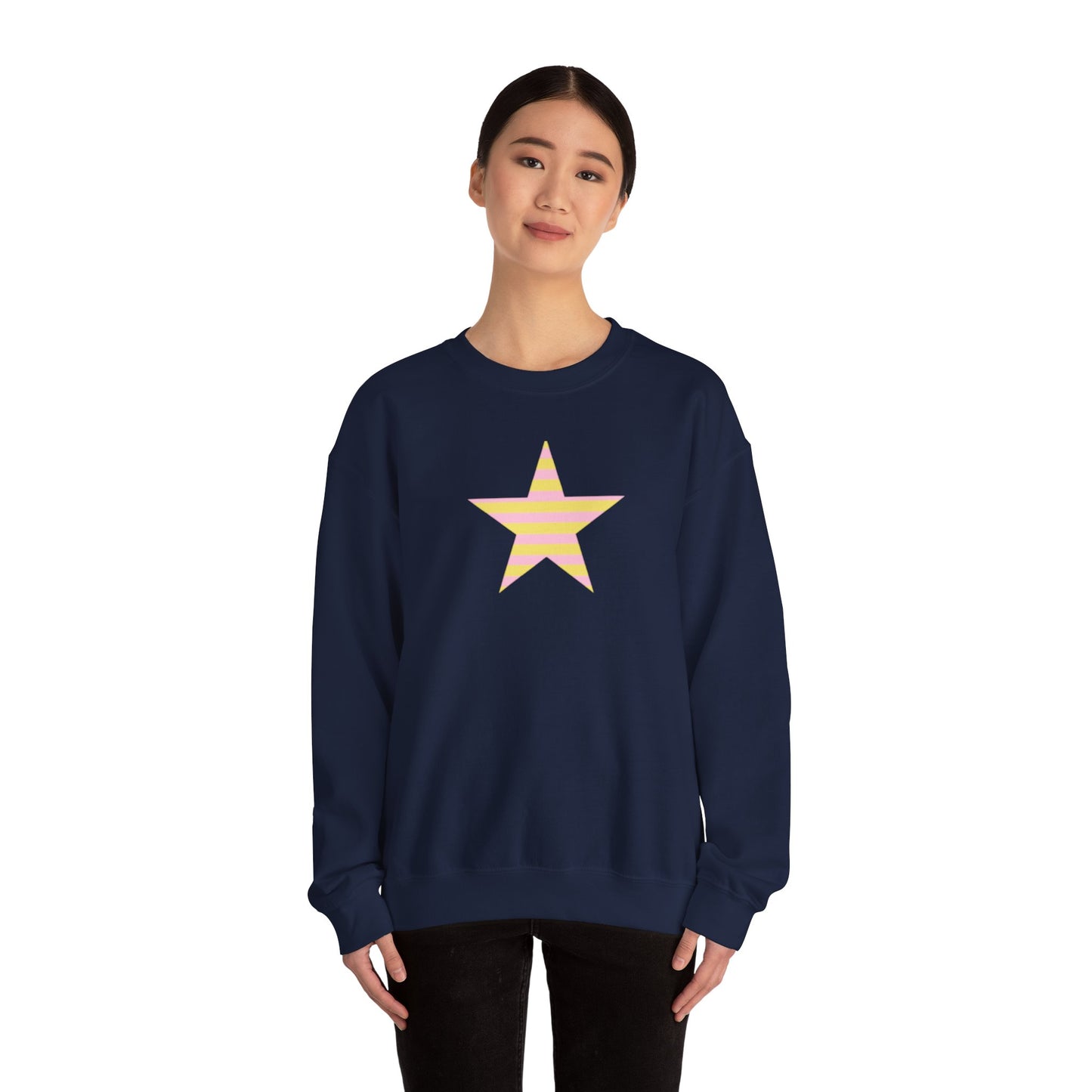 Star Stripe Crewneck — Pastel Pink & Yellow Graphic Sweatshirt