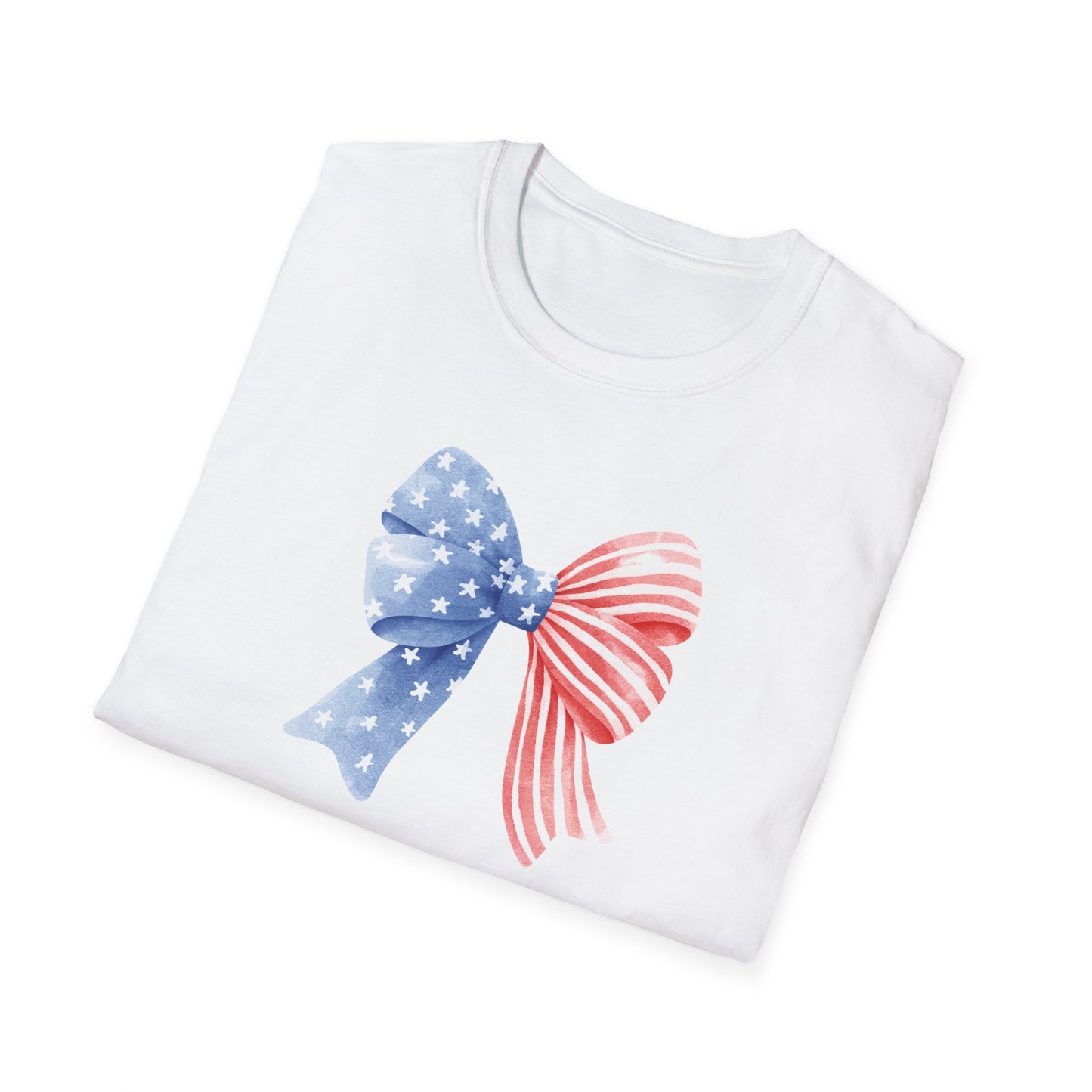 Patriotic USA Flag Bow T-Shirt — Red White Blue 4th of July Tee