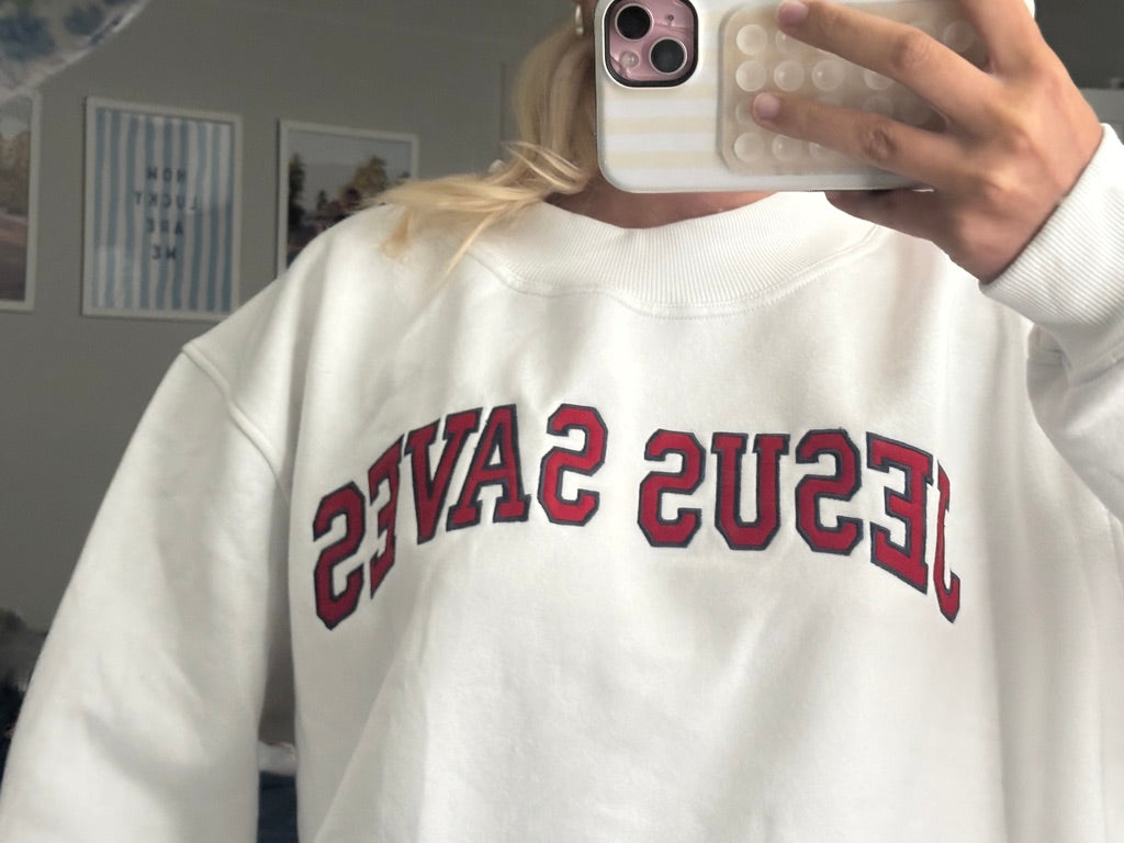 JESUS SAVES WHITE MOCK NECK