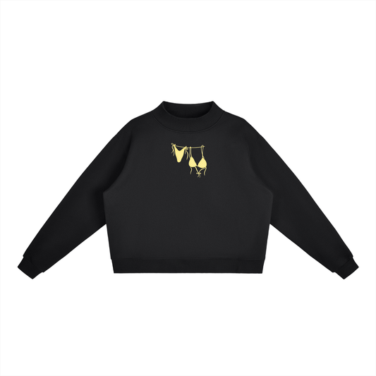 Yellow Bikini Front Essential Fleece Mock-Neck Crew Sweatshirt
