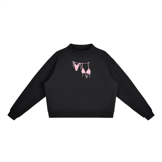 Pink Bikini Front Essential Fleece Mock-Neck Crew Sweatshirt