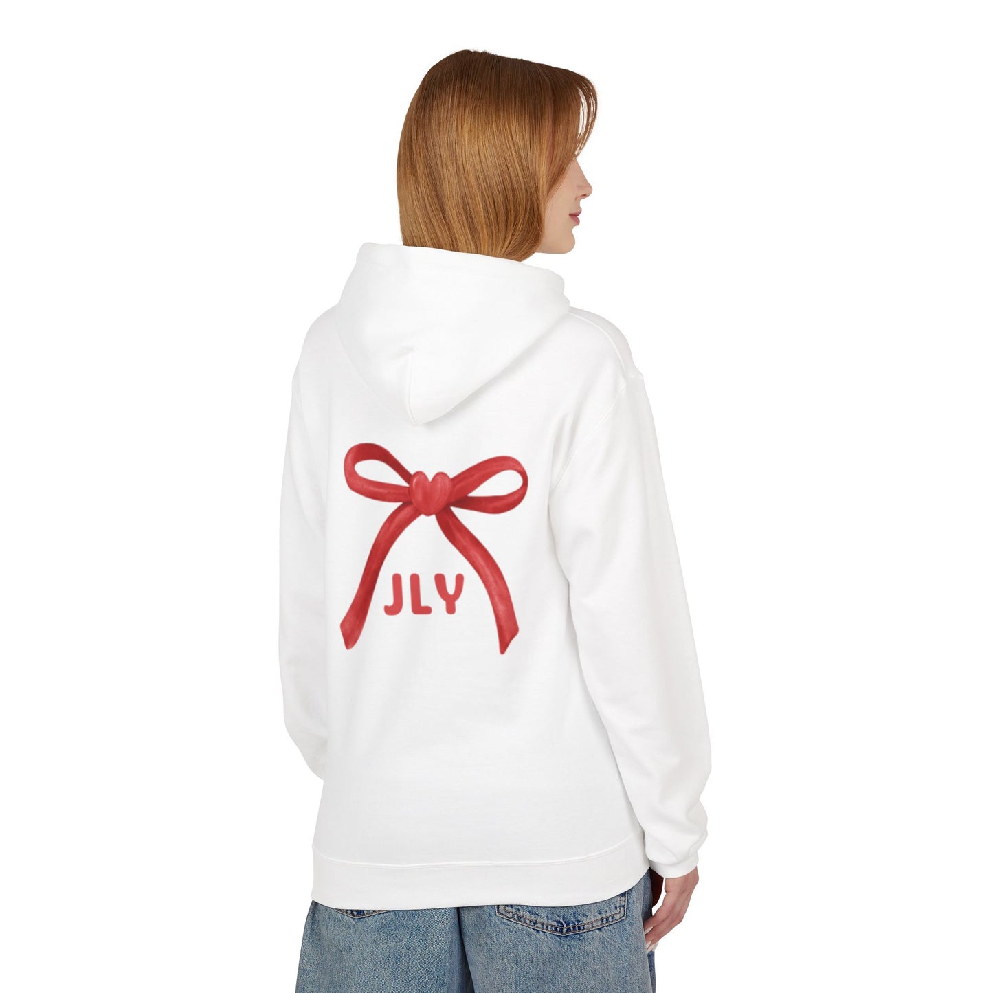 Chic Fleece Hoodie with JLY Bow Design - Perfect for Gift Giving, Cozy Casual Wear, Holiday Celebrations, Unisex Style, Everyday Comfort