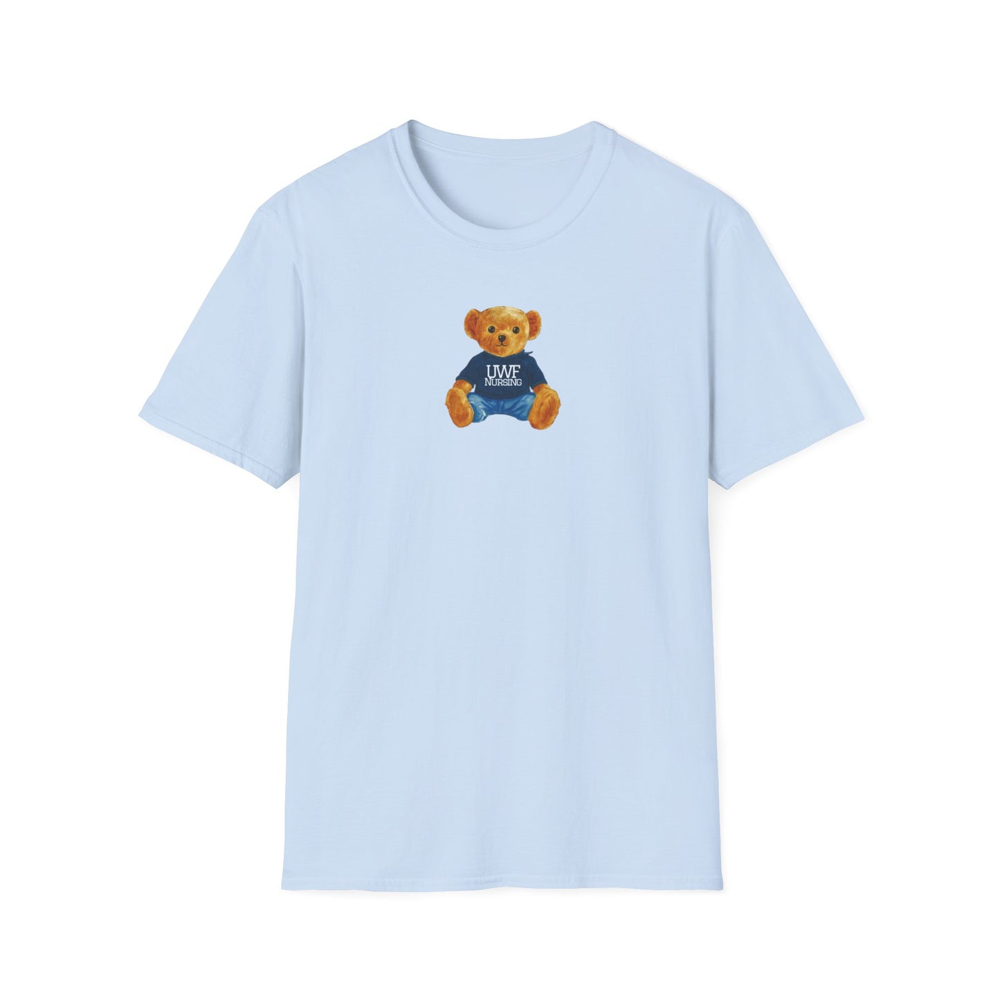Teddy Bear Graphic T-Shirt — Cute Bear Wearing 'UWF NURSING' Sweater
